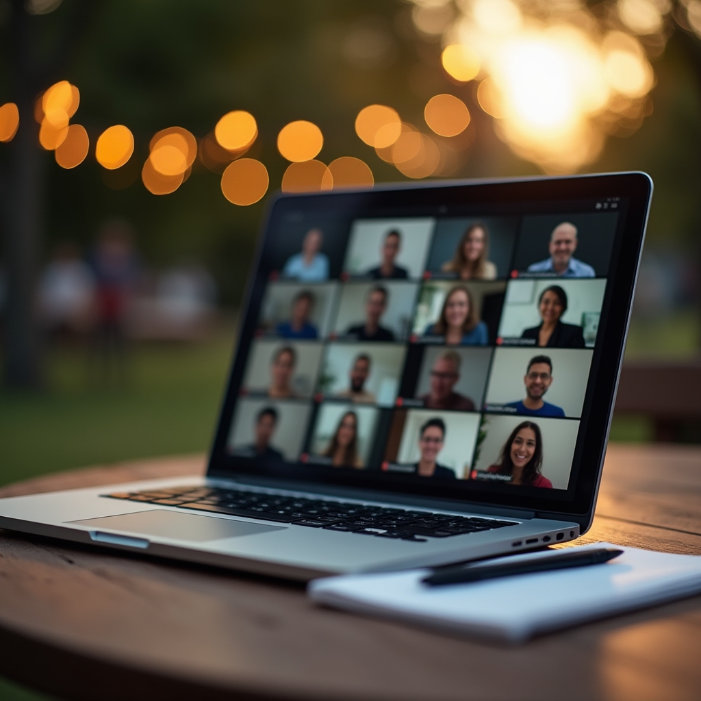 Laptop mit Videositzung für die Online-Gruppe des Reflexionskurses