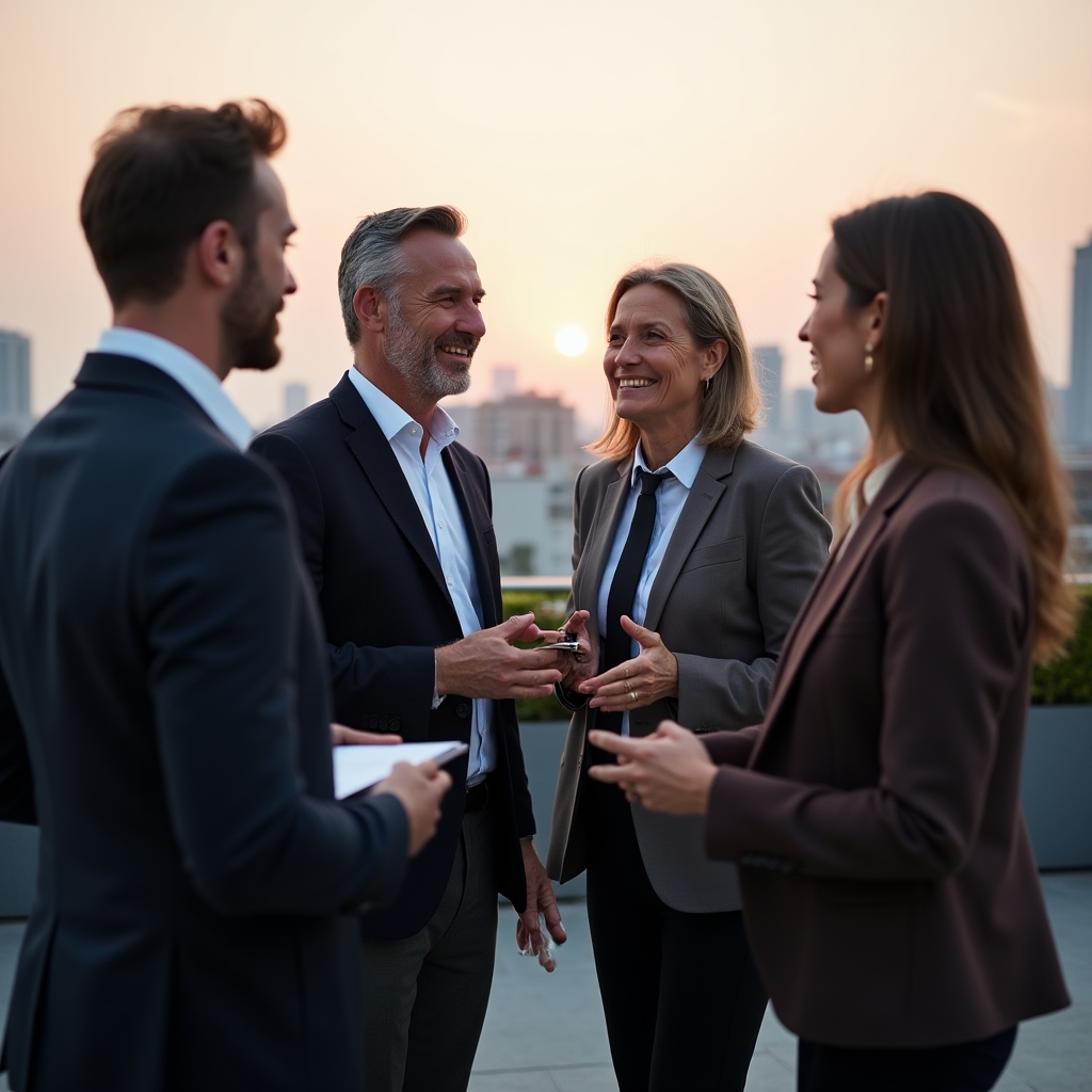 Kleine Gruppe im Austausch auf einer Dachterrasse
